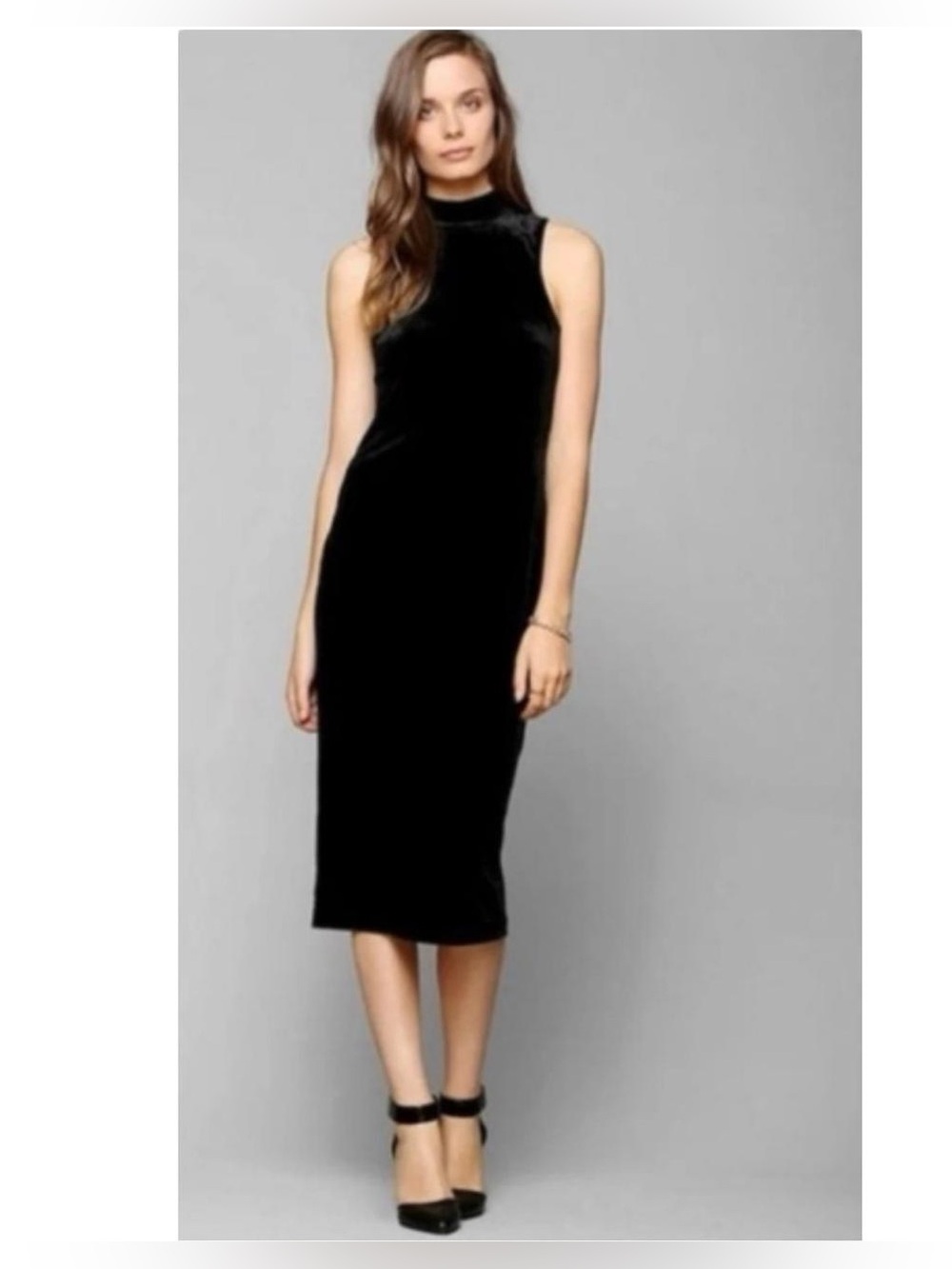 Urban Outfitters Staring at Stars Black Velvet Midi Dress Size M